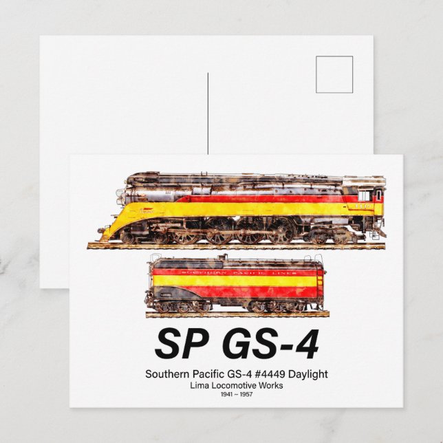 Southern Pacific GS-4 Daylight Steam Locomotive Postcard (Front/Back)
