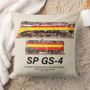 Southern Pacific GS-4 Daylight Steam Locomotive Throw Pillow