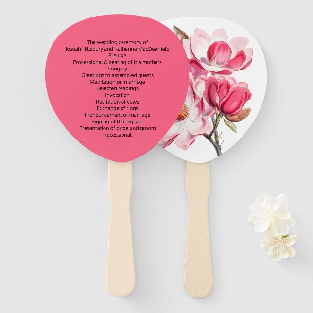 Southern Pink Magnolia Wedding Program Fan (Front and Back)
