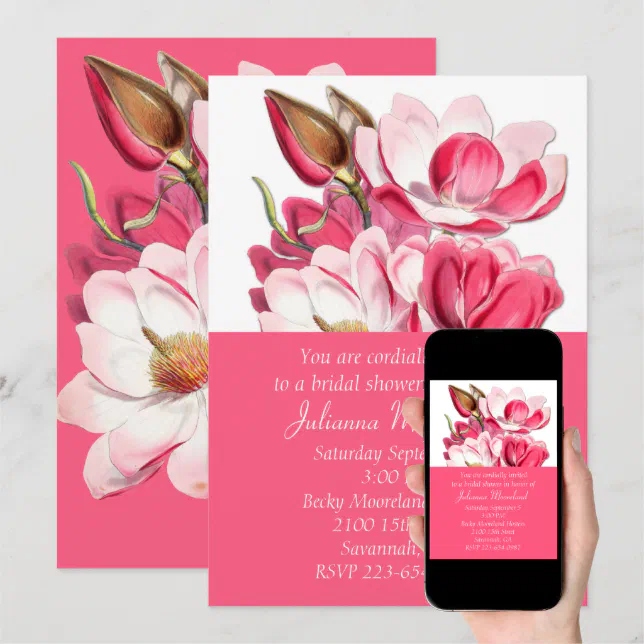 Southern Pink Magnolias Bridal Shower Invitation Zazzle