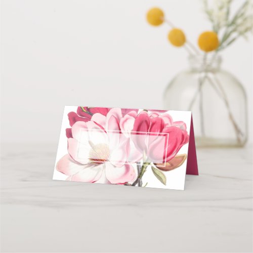 Southern Pink Magnolias Wedding Folded Place Card