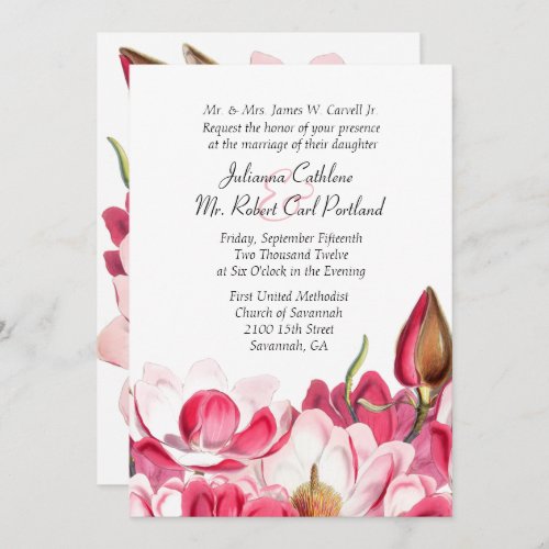 Southern Pink Magnolias Wedding Invitation