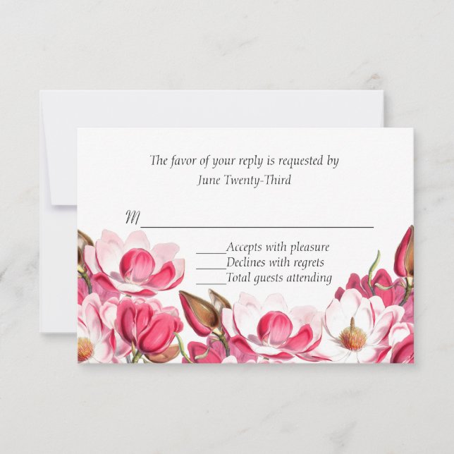 Southern Pink Magnolias Wedding RSVP Response (Front)