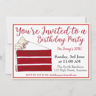 Southern Red Velvet Cake Slice Birthday Party Food Invitation