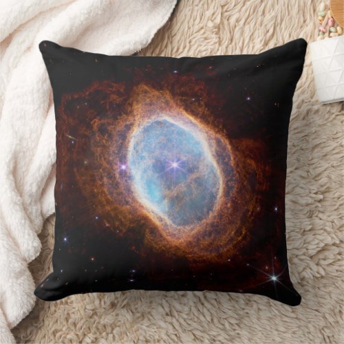 Southern Ring Planetary Nebula  NIRCam  JWST Throw Pillow