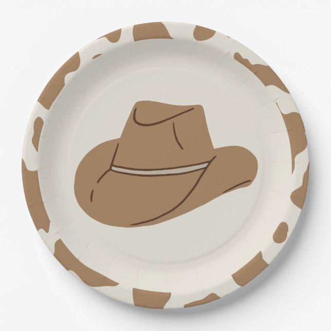 Southern Rodeo Neutral Cowboy Birthday Paper Plates (Front)