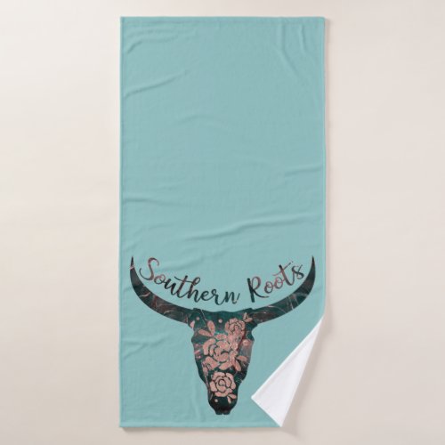 Southern Roots Country Longhorn Pink Rose  Green Bath Towel Set