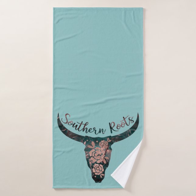 Southern Roots Country Longhorn Pink Rose & Green Bath Towel Set (Bath Towel)