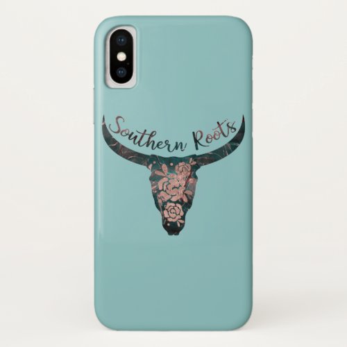 Southern Roots Country Longhorn Pink Rose  Green iPhone X Case