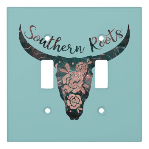 Southern Roots Country Longhorn Pink Rose  Green Light Switch Cover