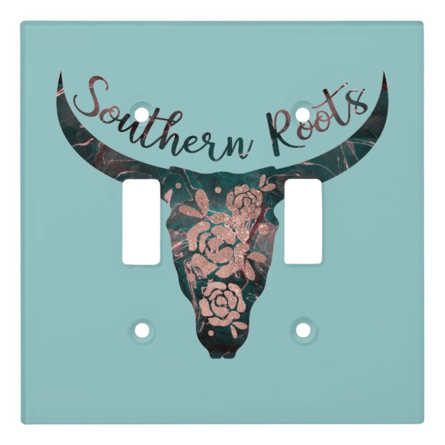 Southern Roots Country Longhorn Pink Rose & Green Light Switch Cover (Front)