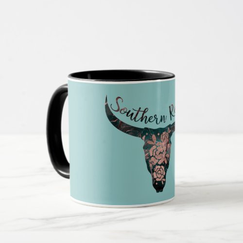 Southern Roots Country Longhorn Pink Rose  Green Mug