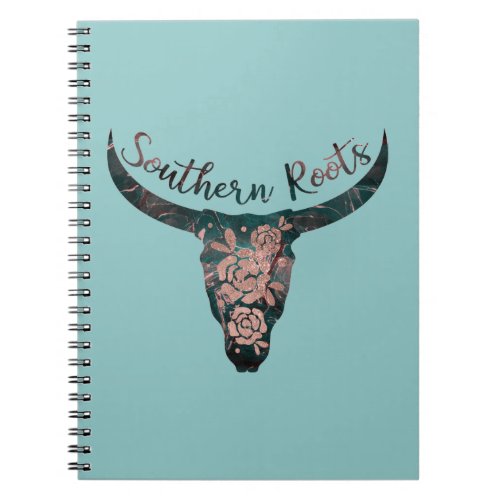 Southern Roots Country Longhorn Pink Rose  Green Notebook