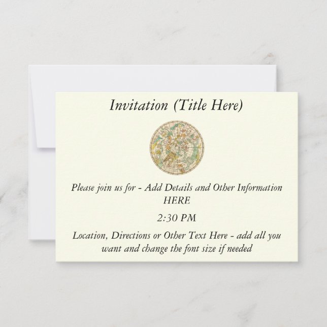 Southern Sky Star Chart and Constellations Map Invitation (Front)