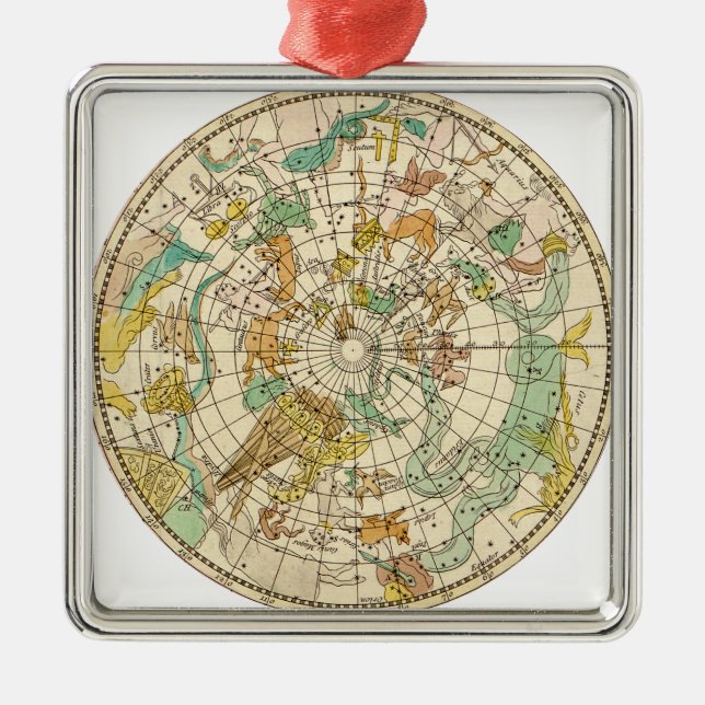 Southern Sky Star Chart and Constellations Map Metal Ornament (Front)