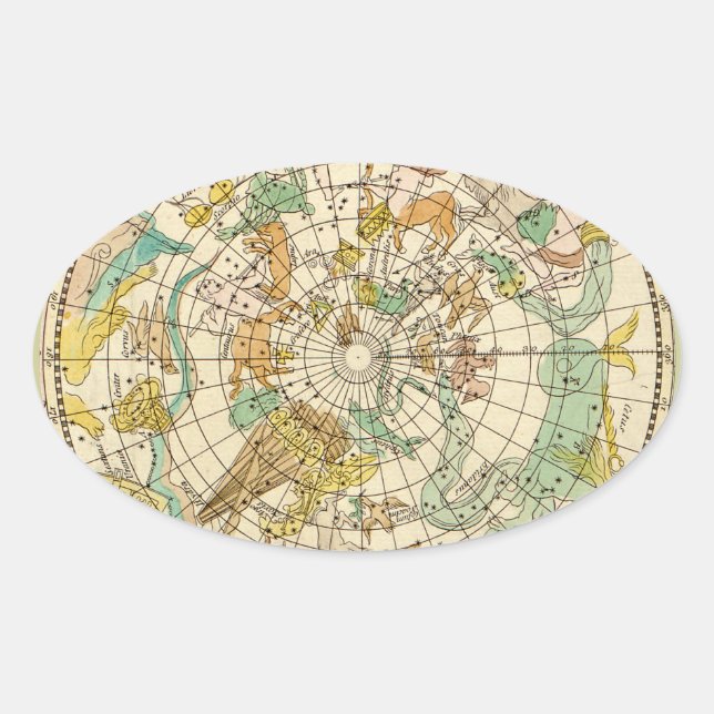 Southern Sky Star Chart and Constellations Map Oval Sticker (Front)