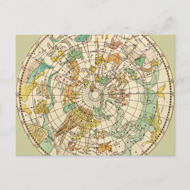 Southern Sky Star Chart and Constellations Map Postcard (Front)