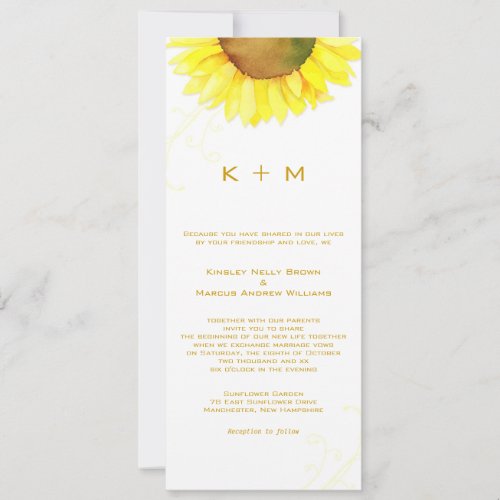 Southern Sunflower Monogram Wedding Invitations