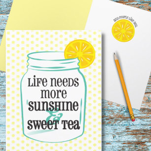 Southern Sunshine Sweet Tea Lemon Mason Jar Letterpress Thank You Card