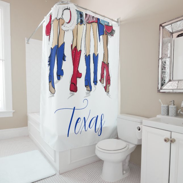 Southern Texas Fashion Cowboy Boots Blue Custom Shower Curtain (In Situ)