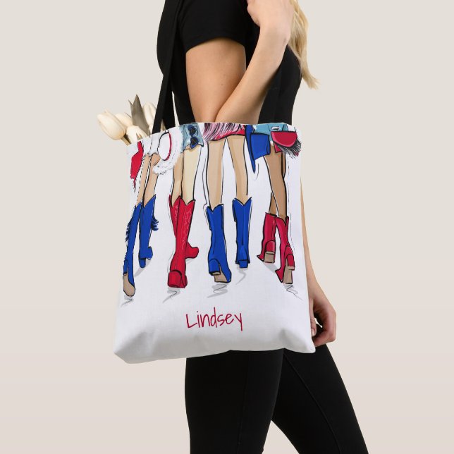 Southern Texas Ladies Fashion Cowboy Boots Blue  Tote Bag (Close Up)