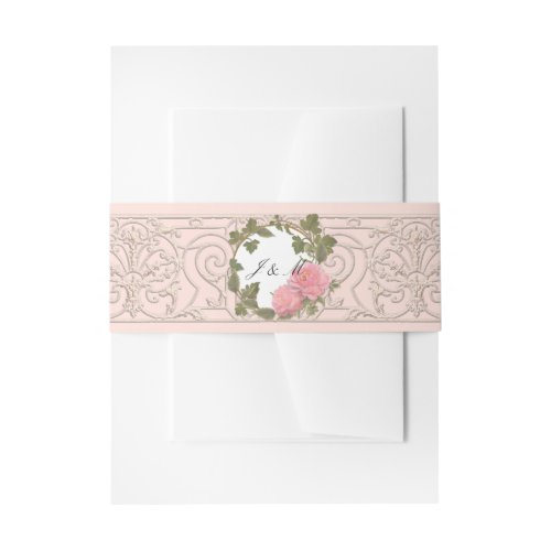 Southern Traditional Elegant Pink Peony Scrolls Invitation Belly Band