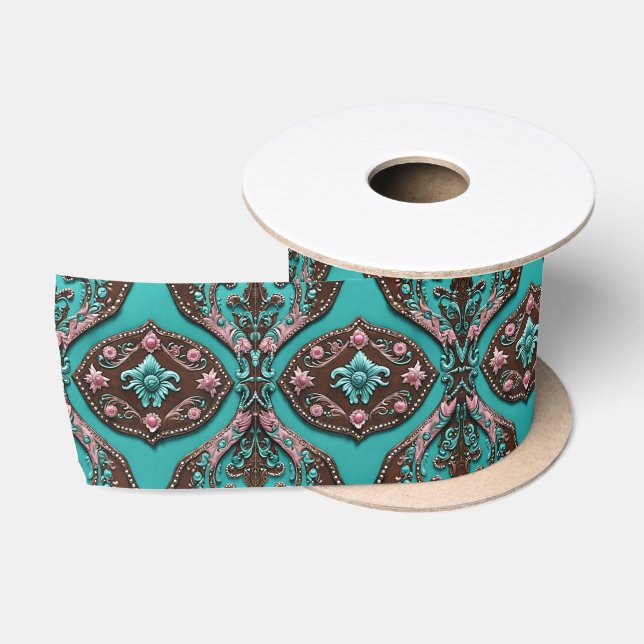 Southern Turquoise Pink Western Country Cowgirl  Satin Ribbon (Spool)