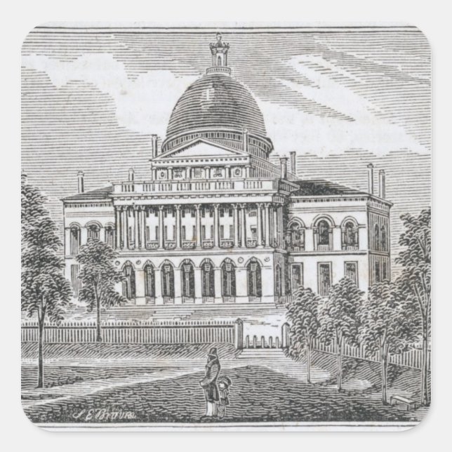 Southern view of the State House in Boston Square Sticker (Front)