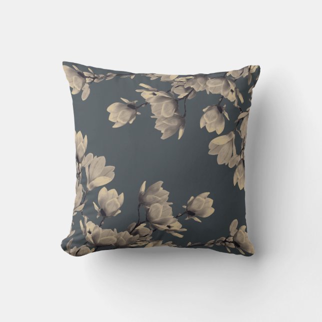 Southern Vintage Magnolias Throw Pillow (Front)