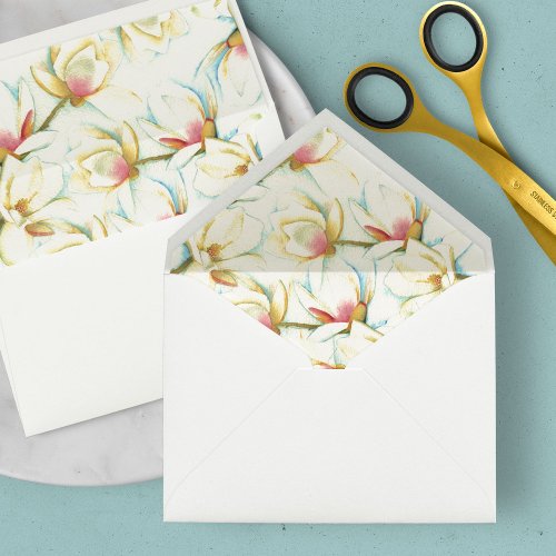 Southern Watercolor White Magnolia Envelope Liner