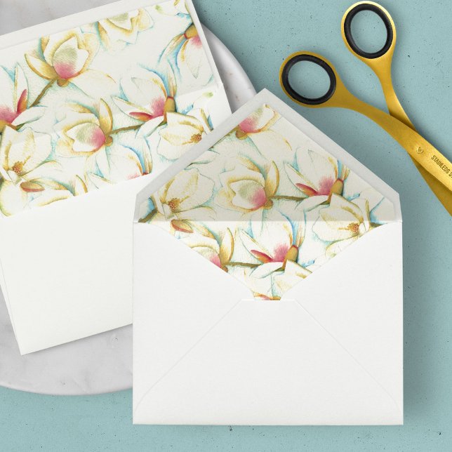Southern Watercolor White Magnolia Envelope Liner (Envelope Liner Southern Watercolor White Magnolia )