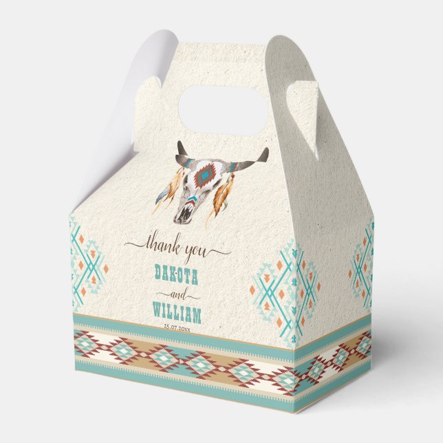 Southern western boho folk patterns wedding  favor boxes (Front Side)