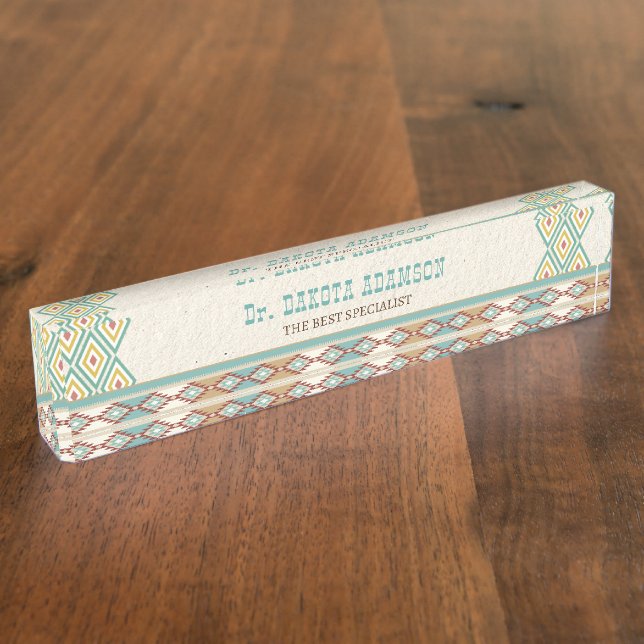 Southern western boho tribal office gifts desk name plate (Side)