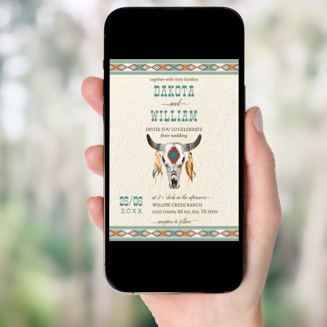Southern western boho tribal ranch wedding  invitation (Front Digital)