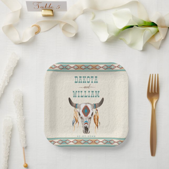 Southern western boho tribal ranch wedding  paper plates (Wedding)