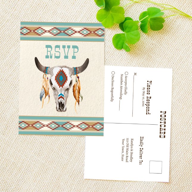 Southern western boho tribal ranch wedding RSVP  Postcard (Creator Uploaded)