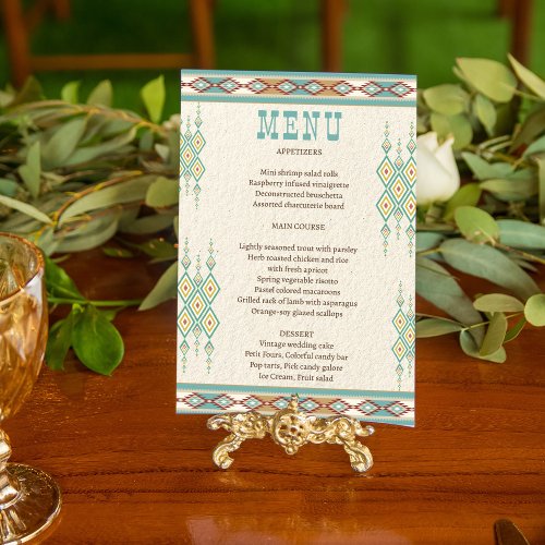 Southern western boho tribal wedding menu