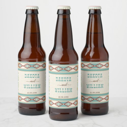 Southern western boho tribal wedding personalized  beer bottle label