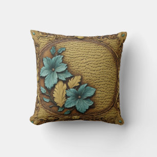 Southern Western Country Beige Turquoise Floral  Throw Pillow