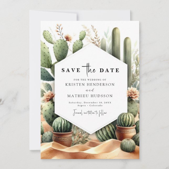 Southern Wild West Cactus Wedding Save The Date (Front)