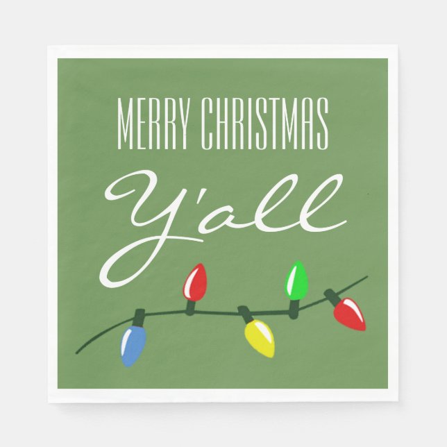 Southern Ya'll Merry Christmas Tree Lights Funny Napkins (Front)