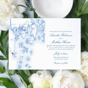 Southport Boothbay Harbor Maine Navy Map Wedding Invitation