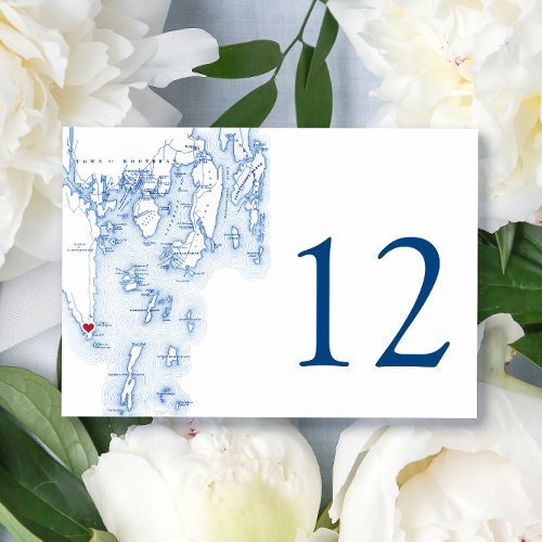 Southport Boothbay Harbor Map Elegant Navy Wedding Table Number