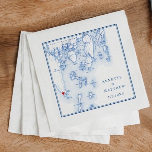 Southport Boothbay Maine Map Elegant Wedding Napkins