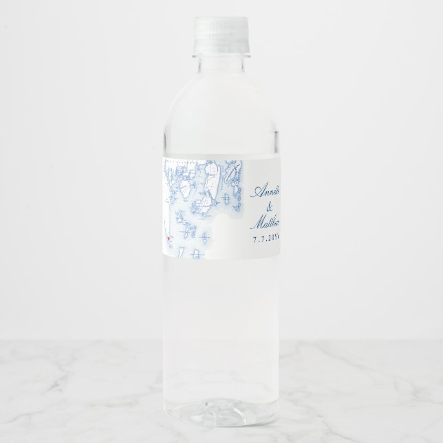 Southport Boothbay Maine Wedding Water Bottle Label (Front)