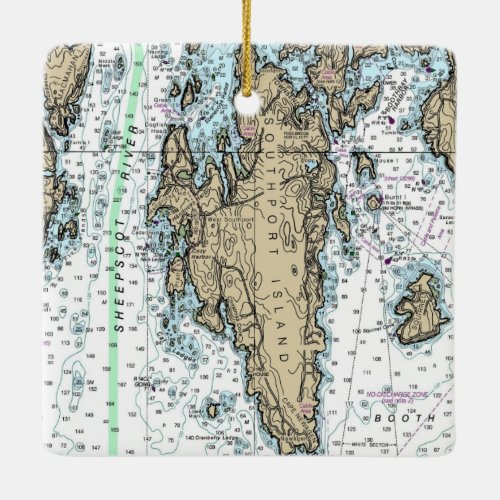 Southport Island Maine Chart Ceramic Ornament