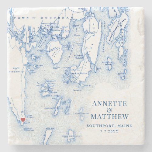 Southport Island Maine Destination Wedding Favor Stone Coaster