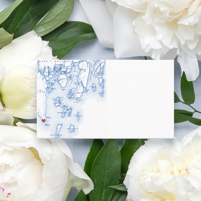 Southport Maine Map Blue Wedding Flat Escort Place Card (Southport Maine Map flat wedding escort card for an elegant Newagen Seaside Inn wedding)