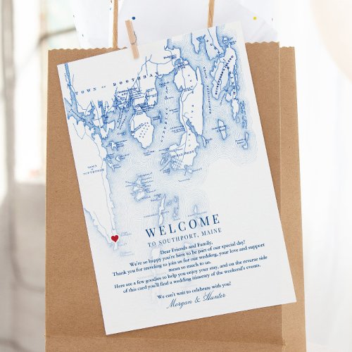 Southport Maine Map Wedding Welcome Itinerary Thank You Card