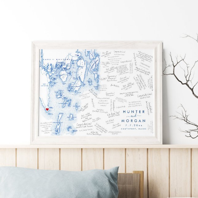 Southport Maine Wedding Modern Guest Book Poster (This Southport Maine map guest book poster is perfect for your destination wedding in Boothbay ME)